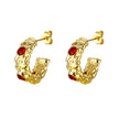 LAYTON -  Gold Hoop Earrings with Red Gemstone Detailing