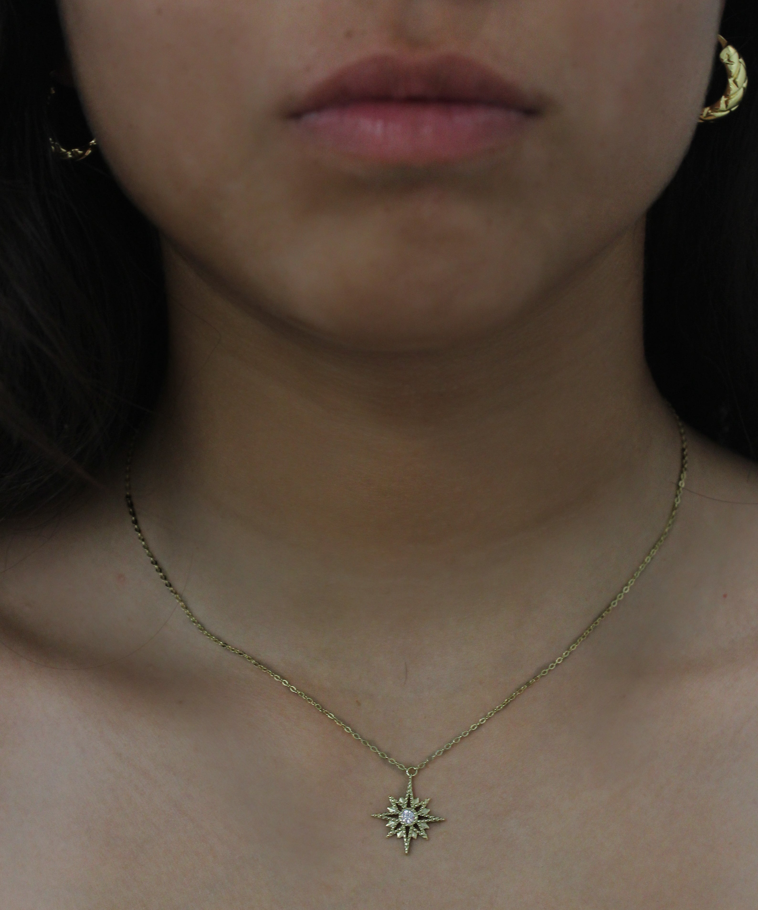 Teall Gold Chain Necklace with Star Pendant and Clear Stone Detailing