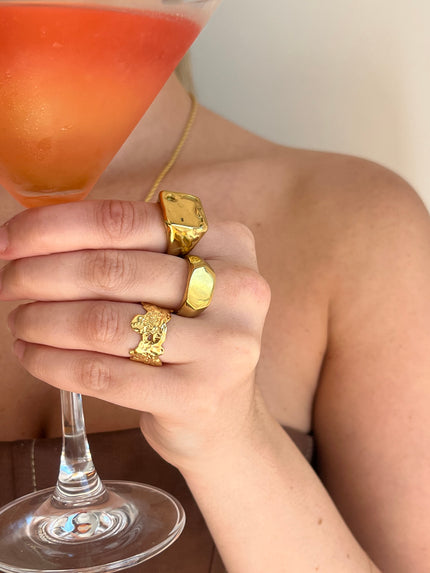 Teall Unique Gold Chunky Signet Ring