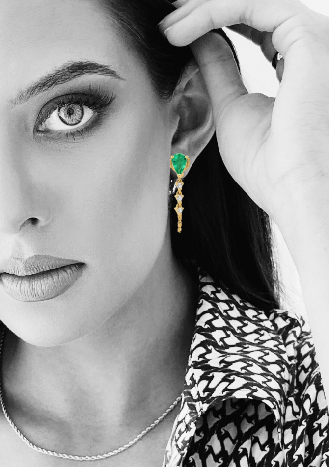 Joanna - Stunning Drops Earrings Adorned with a green stud and Zirconia Stones