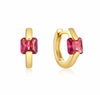 LEXI - Gold Huggie Hoops with Red Gemstone Detailing -