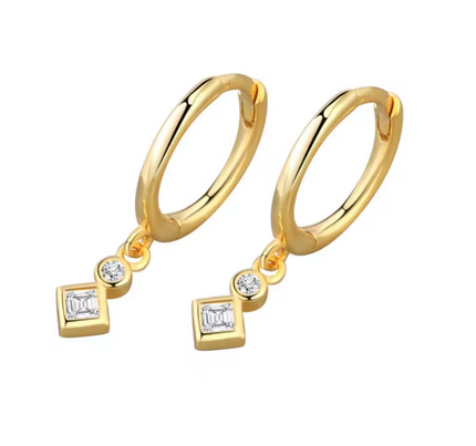 AMELIA - Gold Hoop Earrings with White GemStone Drop Detailing