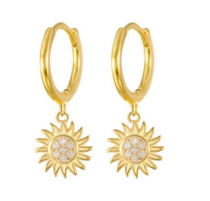 SUNNY - Gold Hoop Sunflower Earrings with Clear Gemstone Detailing