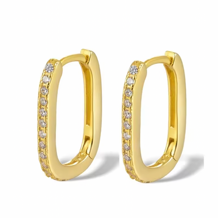 ALLY - Gold Geometric Hoop Earrings with White Gemstone Detailing