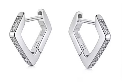 Teall Silver Geometric Huggie Hoop Earrings with Clear Gemstone Detailing l Hypoallergenic