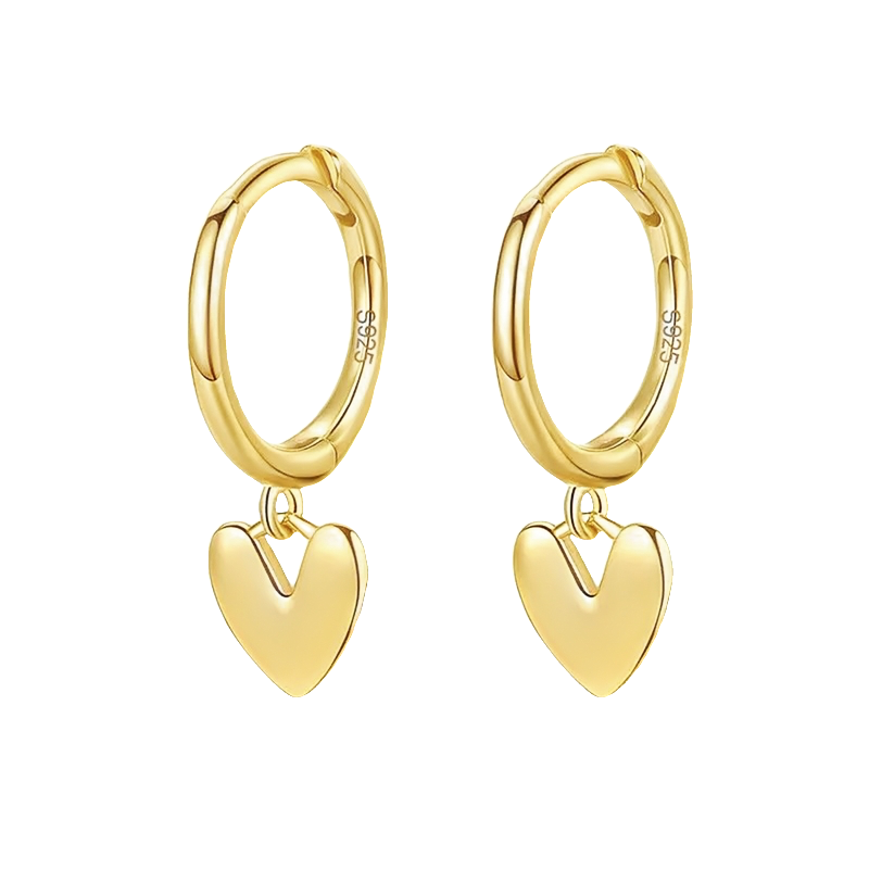 Teall Gold Hoop Earrings with a drop heart-shaped pendant, suitable for everyday wear and available at our Claremont, Perth store.