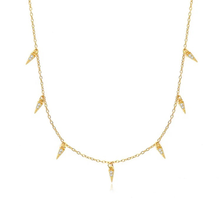 Teall Gold Chain Necklace with Clear Stone Triangle Pendant Detailing