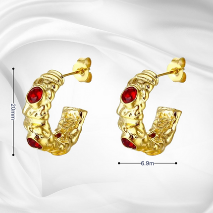 LAYTON -  Gold Hoop Earrings with Red Gemstone Detailing